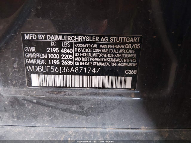 45835622 :رقم المزاد ، WDBUF56J36A871747 vin ، 2006 Mercedes-benz E 350 مزاد بيع