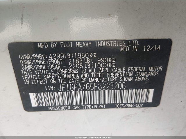 JF1GPAZ65F8223206 Subaru Impreza 2.0i Sport Limited