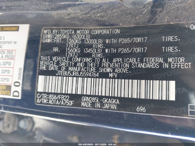 Продажа на аукционе авто 2018 Toyota 4runner Sr5, vin: JTEBU5JR8J5594764, номер лота: 45835658