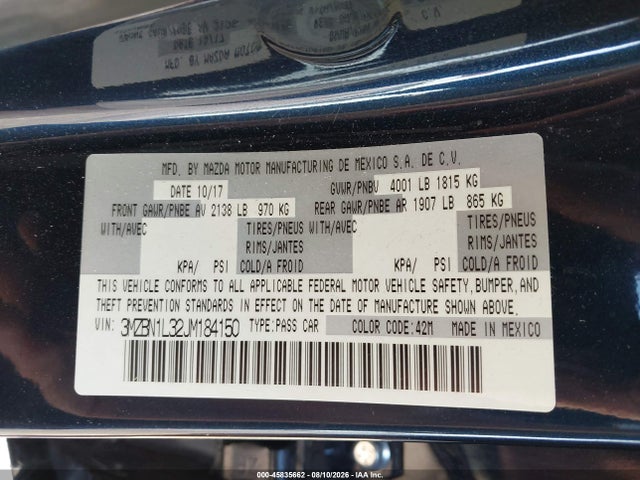 Aukcja sprzedaży 2018 Mazda Mazda3 Touring, vin: 3MZBN1L32JM184150, numer aukcji: 45835662