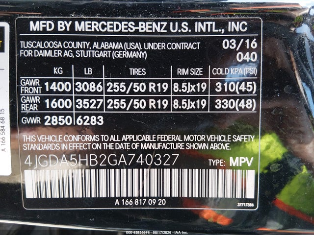 4JGDA5HB2GA740327 Mercedes-Benz Gle 350 4matic