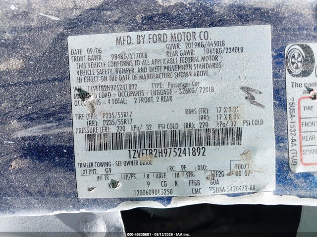 Aukcja sprzedaży 2007 Ford Mustang Gt Deluxe/gt Premium, vin: 1ZVFT82H975241892, numer aukcji: 45835681