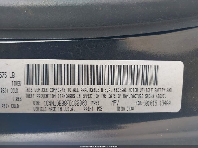 45835684 :رقم المزاد ، 1C4NJDEB8FD162903 vin ، 2015 Jeep Compass Latitude مزاد بيع