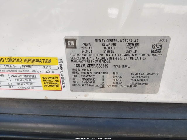 Chevrolet Traverse Ltz 2014 1GNKVJKD5EJ338289 Image 9