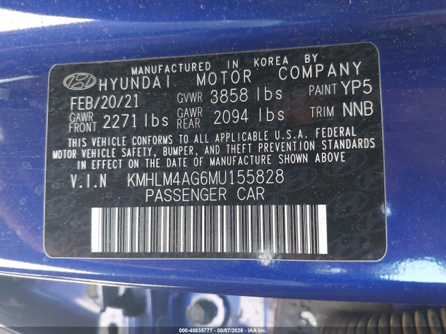 Hyundai ELANTRA SEL 2021 KMHLM4AG6MU155828 Image 9
