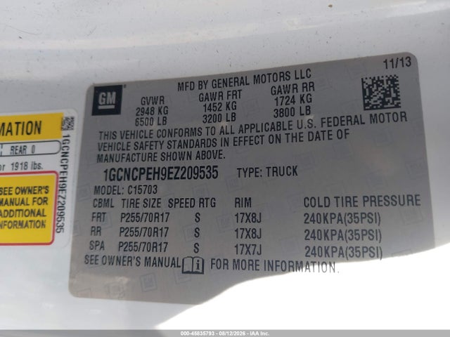 Продаж на аукціоні авто 2014 Chevrolet Silverado 1500, vin: 1GCNCPEH9EZ209535, номер лоту: 45835793