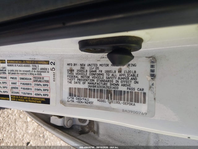 Aukcja sprzedaży 2006 Toyota Corolla Ce, vin: 1NXBR32E06Z631403, numer aukcji: 45835795