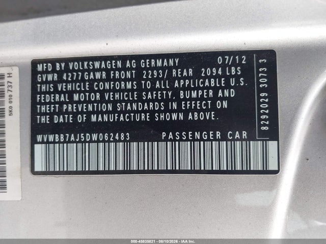 Продажа на аукционе авто 2013 Volkswagen Golf 2.5l 2-door, vin: WVWBB7AJ5DW062483, номер лота: 45835821