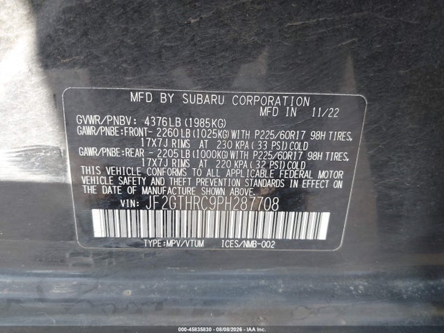 JF2GTHRC9PH287708 Subaru Crosstrek Sport
