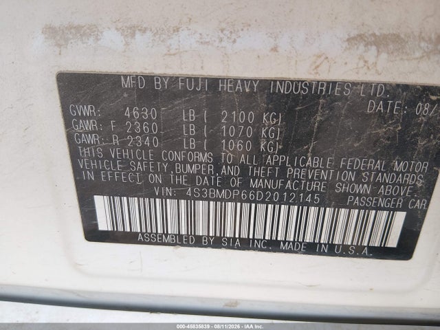 Продаж на аукціоні авто 2013 Subaru Legacy 3.6r Limited, vin: 4S3BMDP66D2012145, номер лоту: 45835839