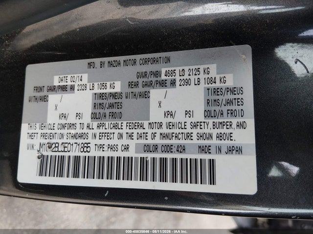 Продажа на аукционе авто 2014 Mazda Mazda5 Sport, vin: JM1CW2BL5E0171865, номер лота: 45835846