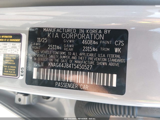 Aukcja sprzedaży 2026 Kia K5 Gt, vin: KNAG44J84T5450527, numer aukcji: 45835864