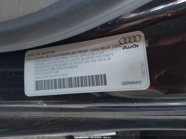 45835865 :رقم المزاد ، WAU2GAFC0CN151002 vin ، 2012 Audi A7 3.0 Prestige مزاد بيع