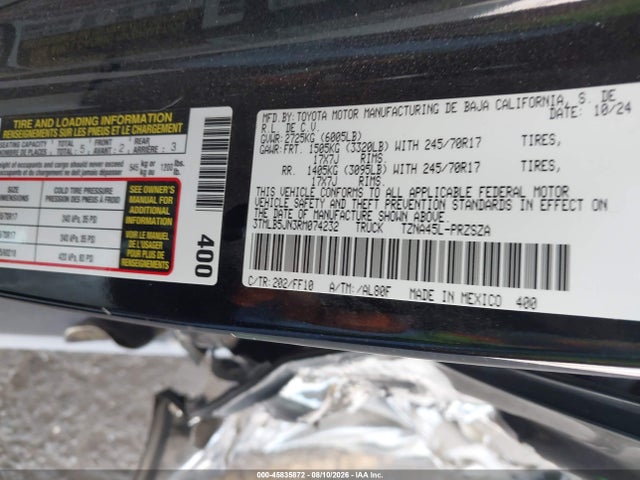 45835872 :رقم المزاد ، 3TMLB5JN3RM074232 vin ، 2024 Toyota Tacoma Sr5 مزاد بيع