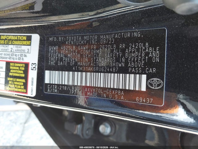 4T1K31AK6RU624487 Toyota Camry Hybrid Xse