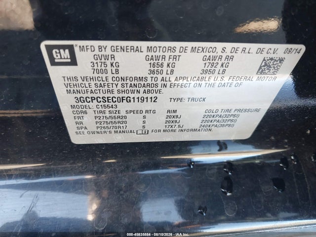 Chevrolet Silverado 1500 Ltz 2015 3GCPCSEC0FG119112 Image 9