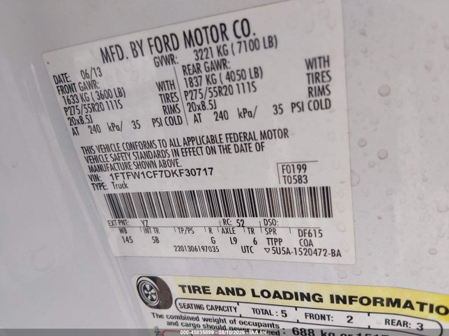Aukcja sprzedaży 2013 Ford F-150 Fx2, vin: 1FTFW1CF7DKF30717, numer aukcji: 45835899