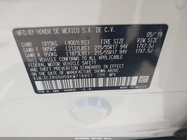 Honda HR-V EX 2019 3CZRU5H58KM716857 Image 9