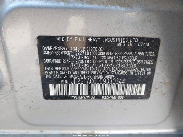 45835929 :رقم المزاد ، JF2GPACC0E9330344 vin ، 2014 Subaru Xv Crosstrek 2.0i Premium مزاد بيع