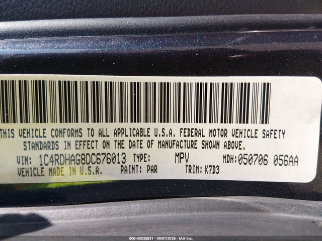 Aukcja sprzedaży 2013 Dodge Durango Sxt, vin: 1C4RDHAG8DC676013, numer aukcji: 45835931
