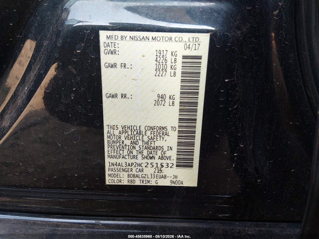 Nissan Altima 2.5 S 2017 1N4AL3AP2HC251532 Image 9