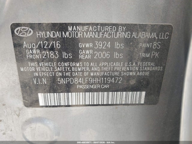 2017 Hyundai Elantra Se მანქანა იყიდება აუქციონზე, vin: 5NPD84LF9HH119472, აუქციონის ნომერი: 45835971