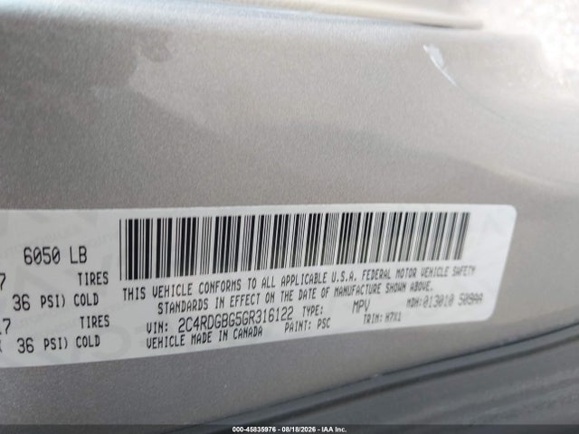 Продаж на аукціоні авто 2016 Dodge Grand Caravan Se, vin: 2C4RDGBG5GR316122, номер лоту: 45835976