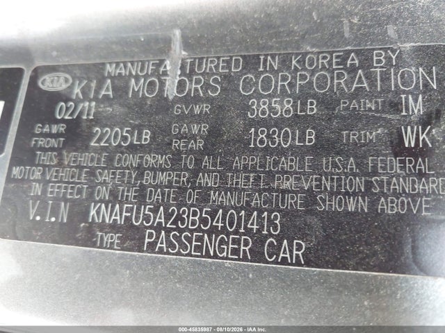 45835987 :رقم المزاد ، KNAFU5A23B5401413 vin ، 2011 Kia Forte Ex مزاد بيع