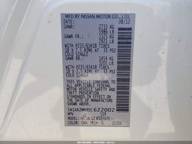 Nissan Pathfinder Sl 2014 5N1AR2MN4EC622002 Image 9