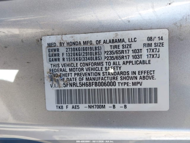 Honda Odyssey Ex-l 2015 5FNRL5H68FB006000 Image 9