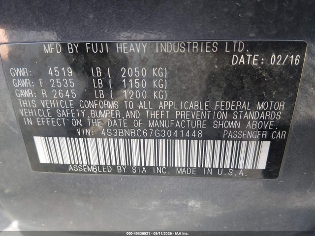 Subaru Legacy 2.5i Premium 2016 4S3BNBC67G3041448 Image 9