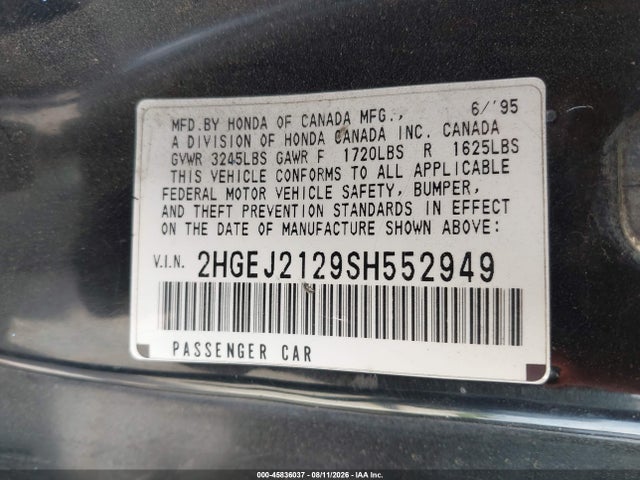 Продажа на аукционе авто 1995 Honda Civic Dx, vin: 2HGEJ2129SH552949, номер лота: 45836037