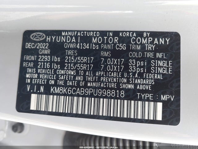 KM8K6CAB9PU998818 Hyundai Kona Sel