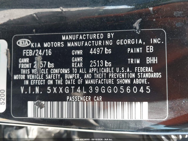 KIA Optima Lx 2016 5XXGT4L39GG056045 Image 9