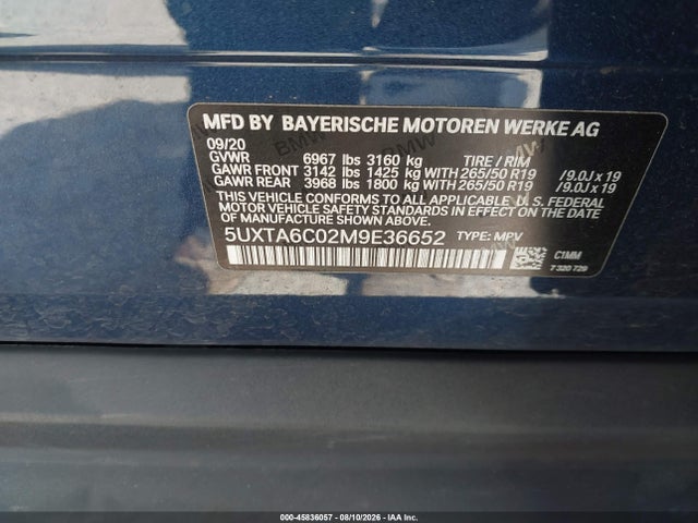45836057 :رقم المزاد ، 5UXTA6C02M9E36652 vin ، 2021 Bmw X5 Phev Xdrive45e مزاد بيع