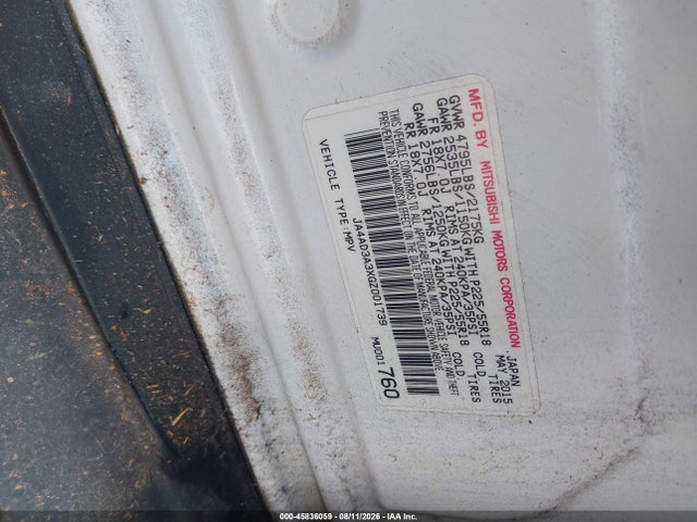 2016 Mitsubishi Outlander Se მანქანა იყიდება აუქციონზე, vin: JA4AD3A3XGZ001739, აუქციონის ნომერი: 45836059