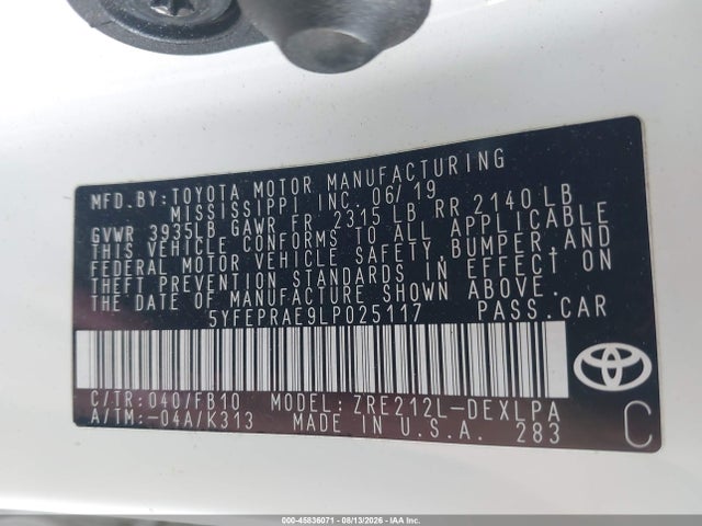 Toyota COROLLA LE 2020 5YFEPRAE9LP025117 Image 9