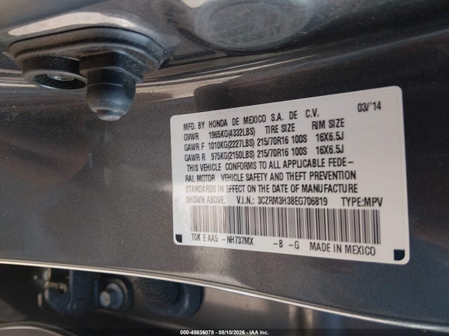 45836078 :رقم المزاد ، 3CZRM3H38EG706819 vin ، 2014 Honda Cr-v Lx مزاد بيع