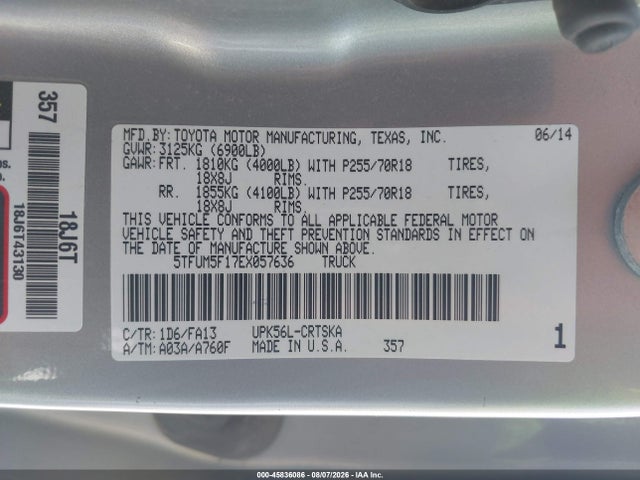 5TFUM5F17EX057636 Toyota Tundra Sr 4.6l V8