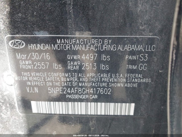 Hyundai Sonata 2016 5NPE24AF8GH417602 Image 9
