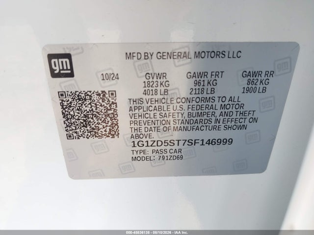 1G1ZD5ST7SF146999 Chevrolet Malibu Fwd 1lt