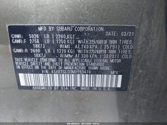 Subaru Outback Onyx Edition Xt 2021 4S4BTGLD2M3193470 Image 9