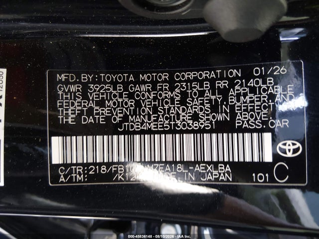 Toyota COROLLA LE 2026 JTDB4MEE5T3038951 Image 9