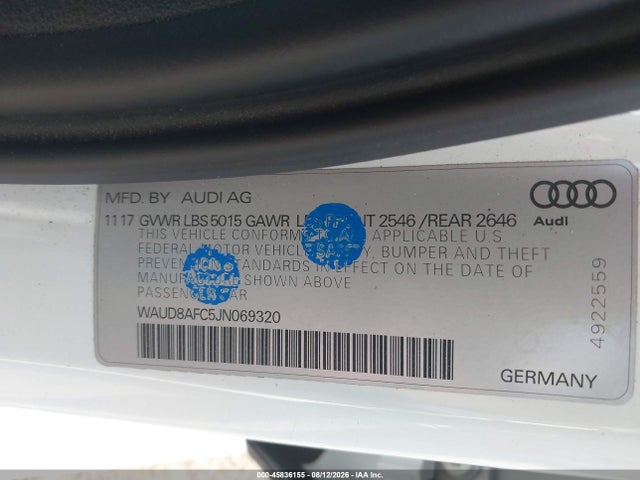 Продаж на аукціоні авто 2018 Audi A6 2.0t Premium Plus, vin: WAUD8AFC5JN069320, номер лоту: 45836155