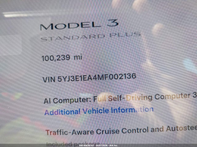 Aukcja sprzedaży 2021 Tesla Model 3 Standard Range Plus Rear-wheel Drive, vin: 5YJ3E1EA4MF002136, numer aukcji: 45836163