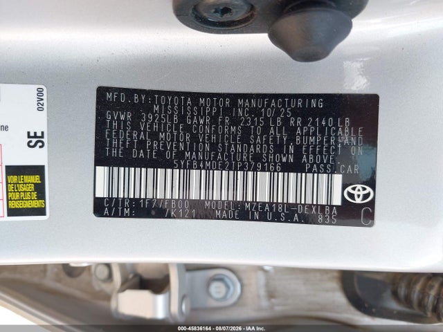 5YFB4MDE2TP379166 Toyota COROLLA LE