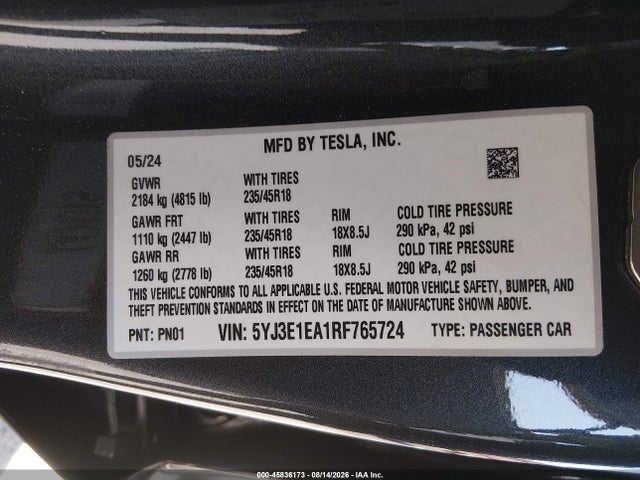 Tesla MODEL 3 2024 5YJ3E1EA1RF765724 Image 9