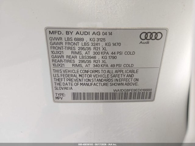 2014 Audi Q7 3.0t S Line Prestige მანქანა იყიდება აუქციონზე, vin: WA1DGBFE9ED018888, აუქციონის ნომერი: 45836183