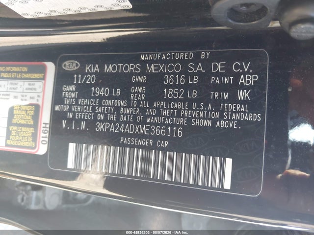 Aukcja sprzedaży 2021 Kia Rio S, vin: 3KPA24ADXME366116, numer aukcji: 45836203