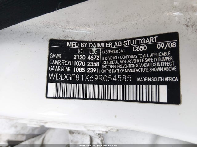 Aukcja sprzedaży 2009 Mercedes-benz C 300 Sport 4matic, vin: WDDGF81X69R054585, numer aukcji: 45836213